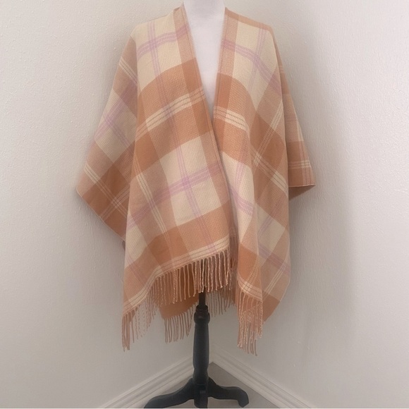 J. CREW Reversible Plaid Wool Blend Wrap Poncho XS-S NWT Beautiful Color Warm - Picture 2 of 7